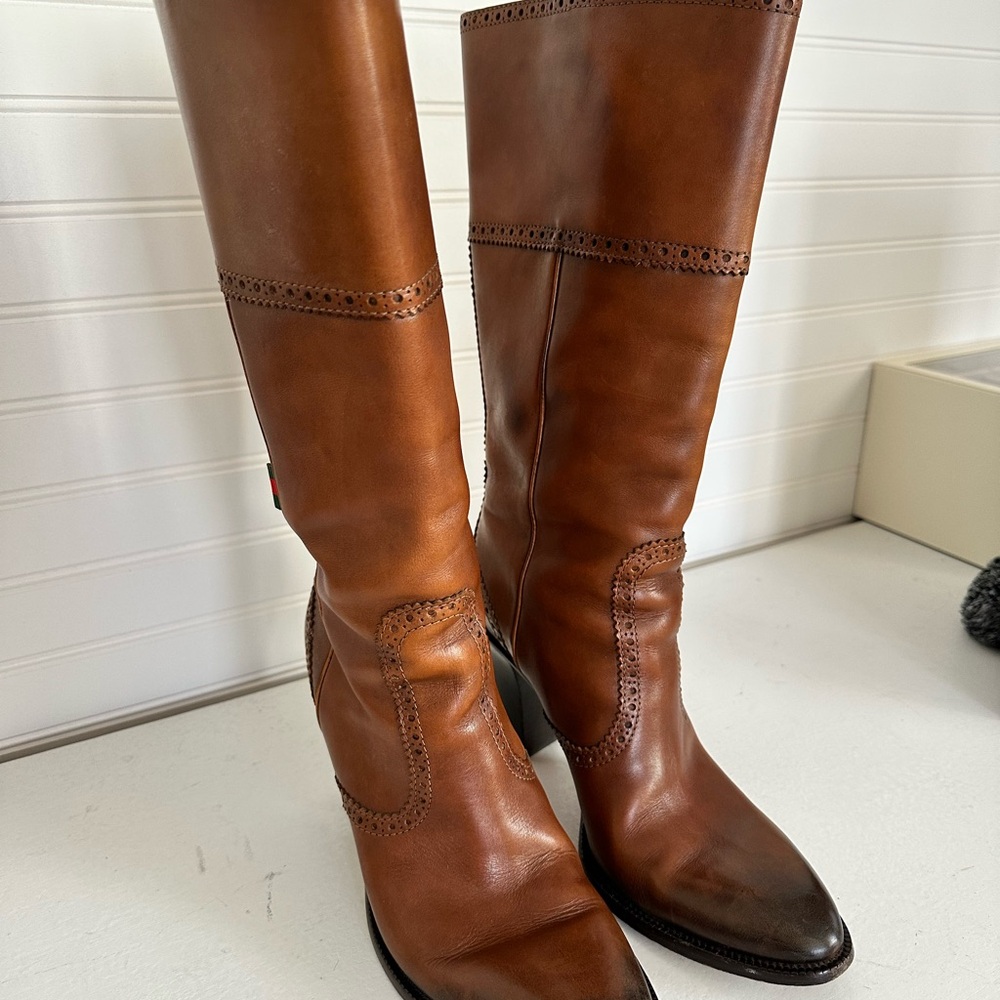 Gucci Brown Leather Knee-High Boots - Picture 2 of 10